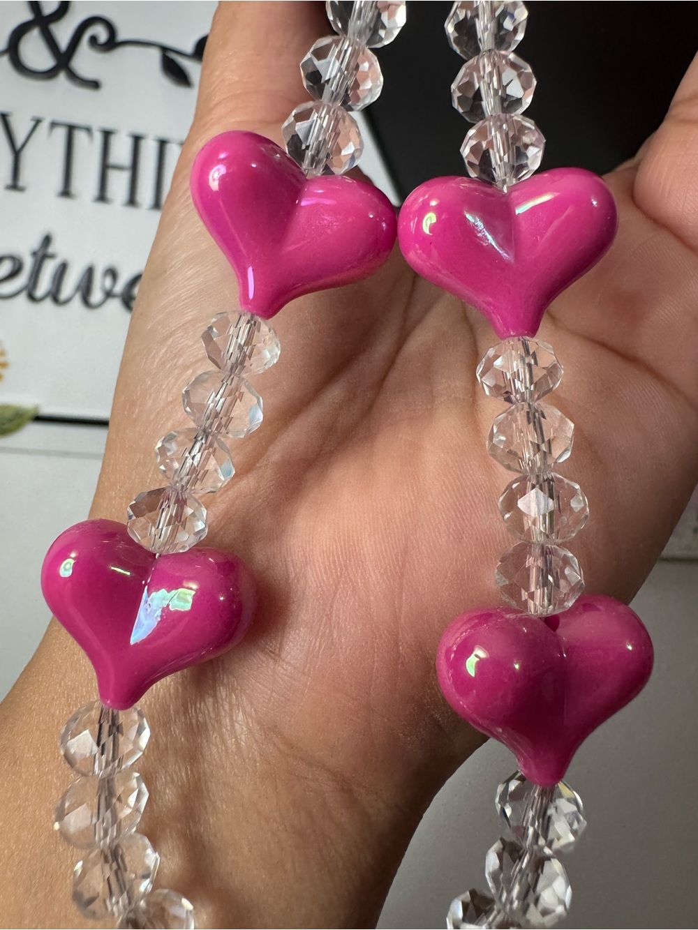 Bling Bling Crystal with Fuchsia Hearts Phone/Key/Bag Chain #P1105 - Picture 2 of 8